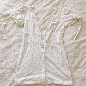 Free people white mini dress. V neck v back
